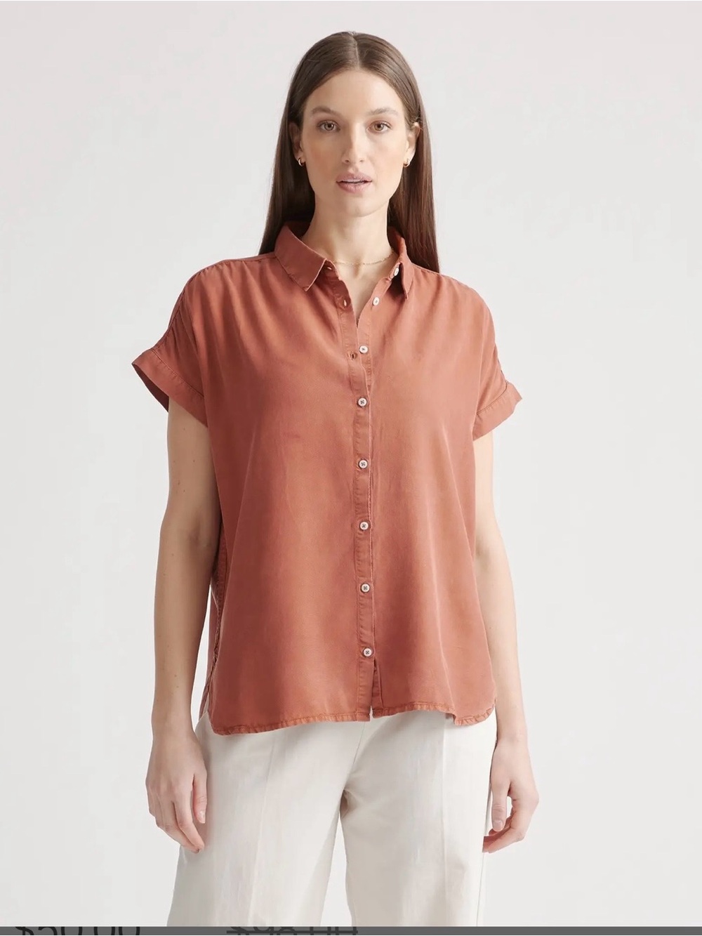 Quince Short Sleeve Button-Down Shirt - Terracotta